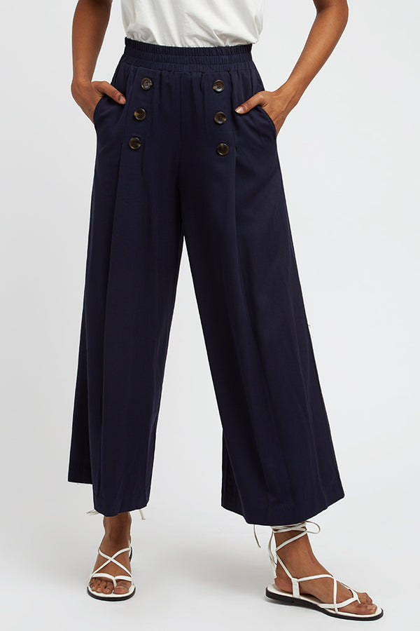 Laurena Wide Leg Cropped Trousers - Navy