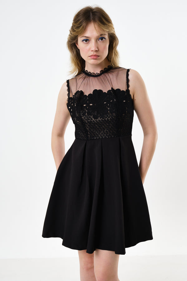 Lenore Black Lace Bodice Mini Dress