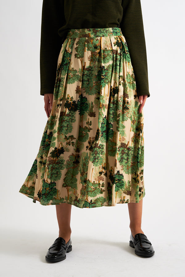 Lizea Forest Scape Print Midi Skirt - Green