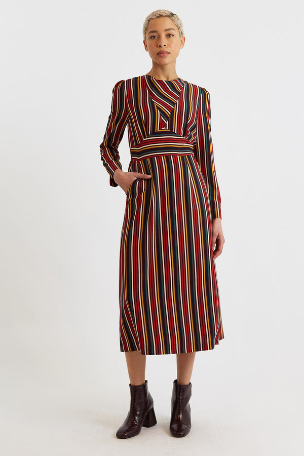 Lua Winter Stripe Long Sleeve Midi Dress