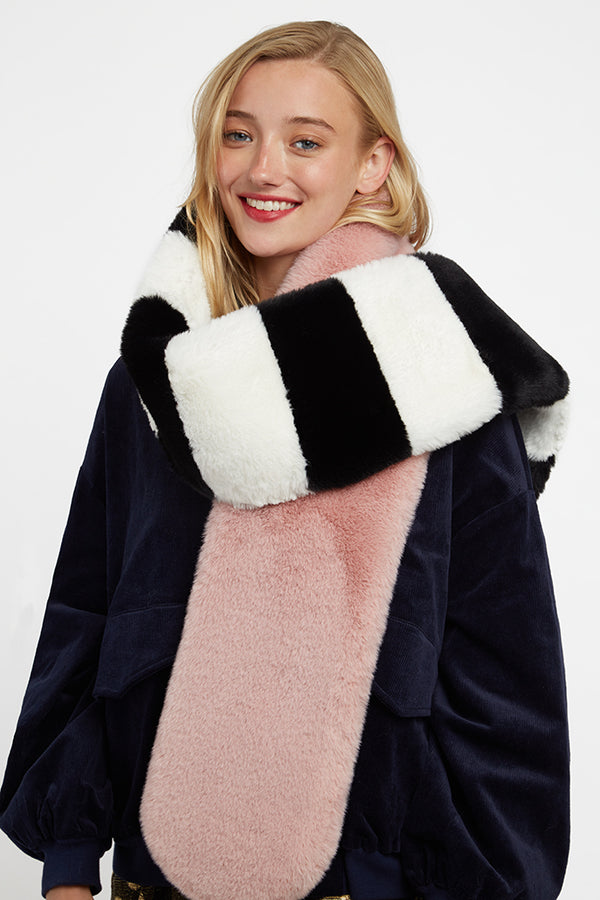 Lotan Pink, Black and White Faux fur Scarf