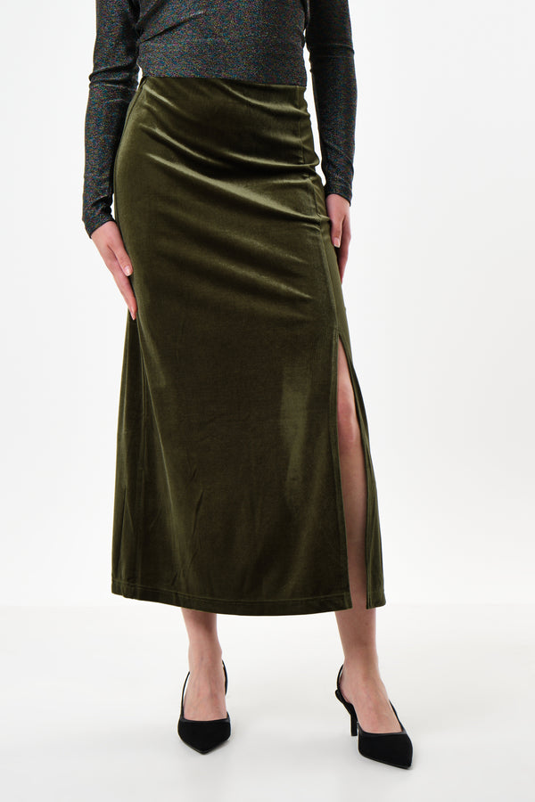 Mahee Velvet Midi Skirt - Sage