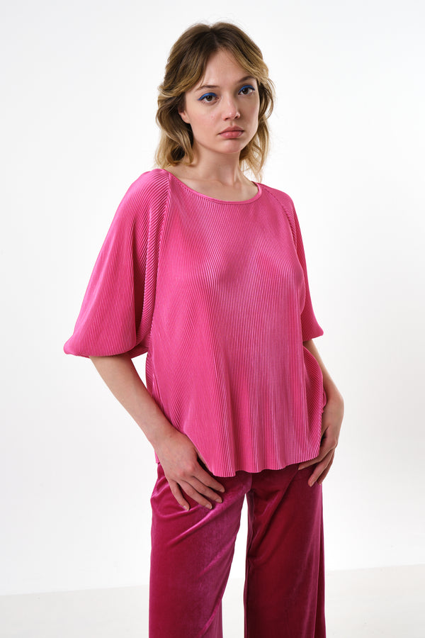 Mayanna Pleat 3/4 Sleeve Top - Pink