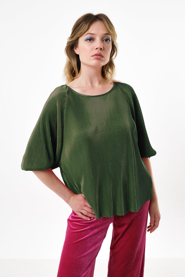 Mayanna Pleat 3/4 Sleeve Top - Sage