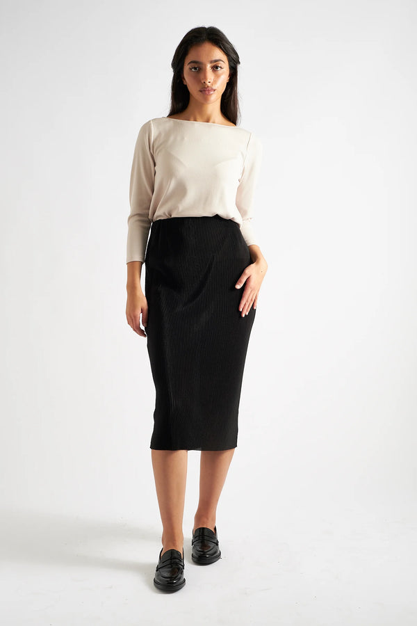 Maylis Pleat Midi Skirt - Black