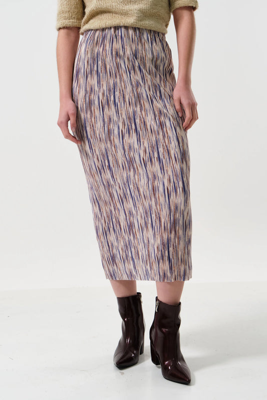 Maylis Line Print Pleat Mid Skirt