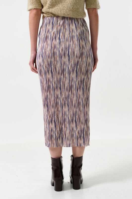 Maylis Line Print Pleat Mid Skirt