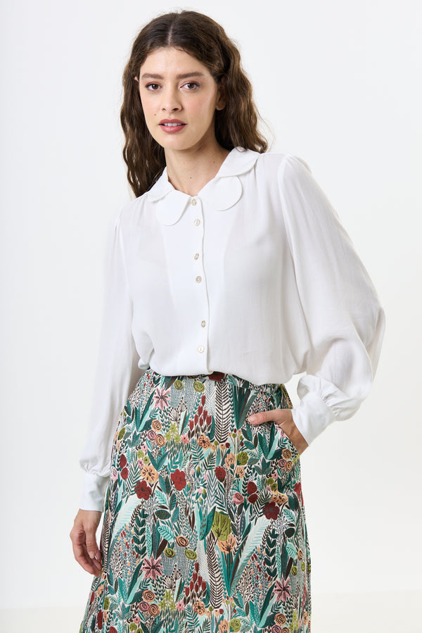 Octavia Moss Crepe Petal Collar Off-White Blouse