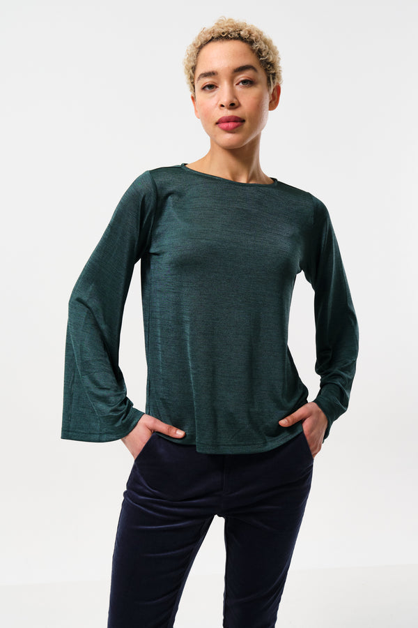 Penny Marl Long Sleeve Top in Green