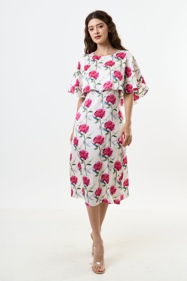 Rosso Loveflower Print Cape Midi Dress