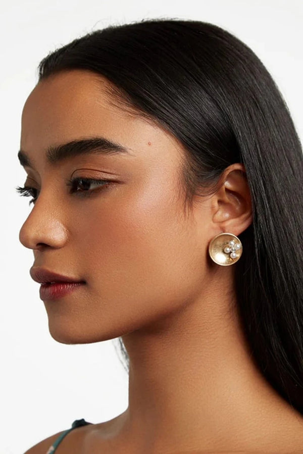 Louche Rabmag Gold And Pearl Oversized Stud Earring