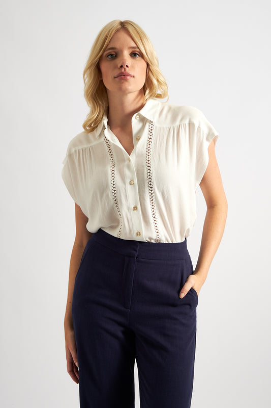 Shayla Moss Crepe Lace Trim Shirt