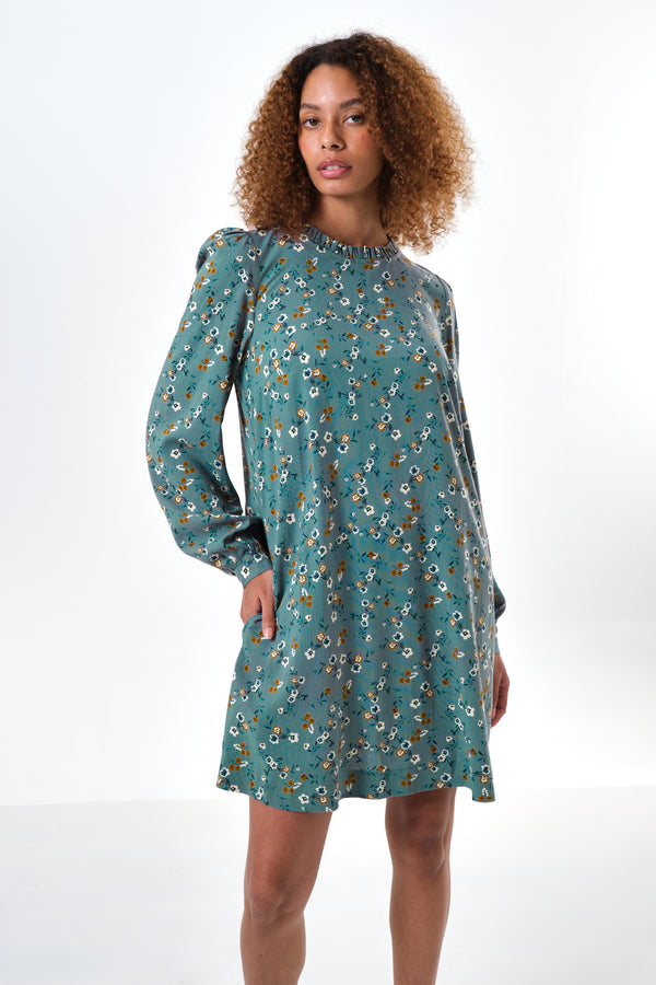 Sola Naïve Posy Print Long Sleeve Mini Dress - Teal