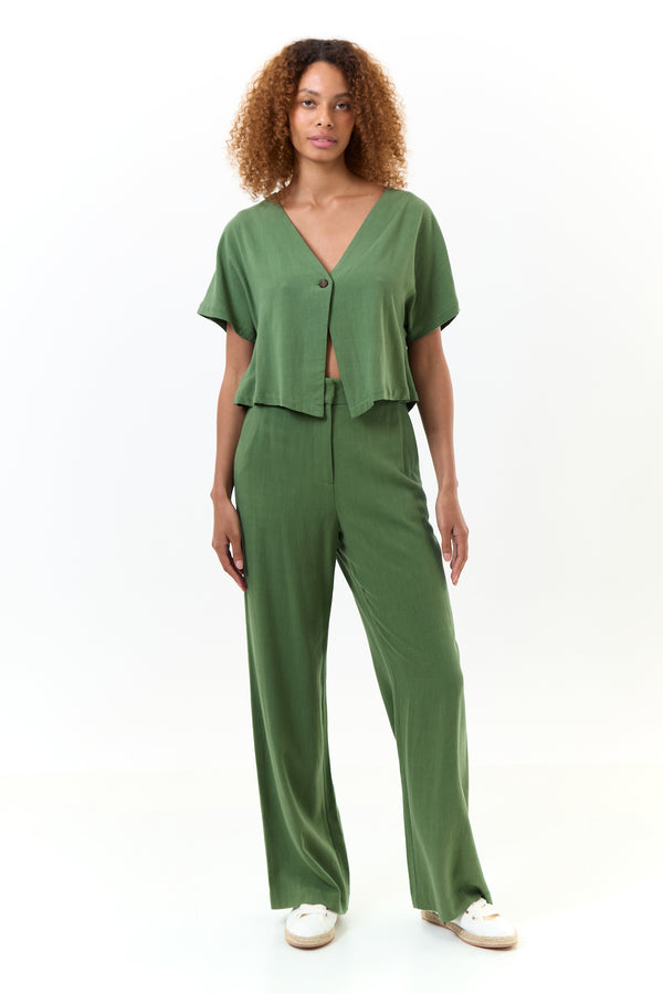 Tilde Linen Mix Straight Leg Trousers - Green