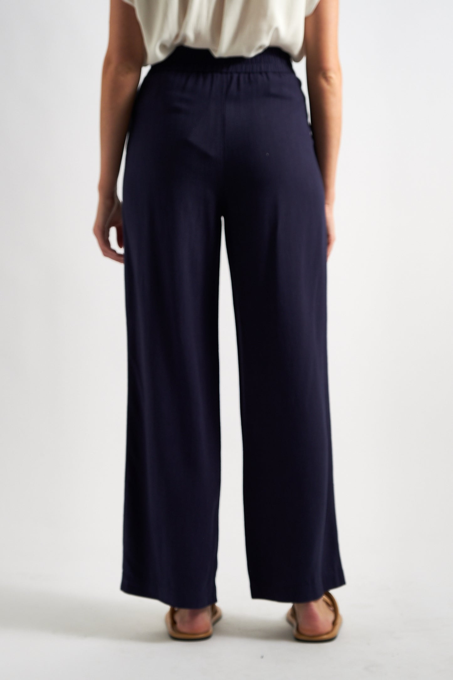 Tilde Linen Mix Straight Leg Trousers - Navy