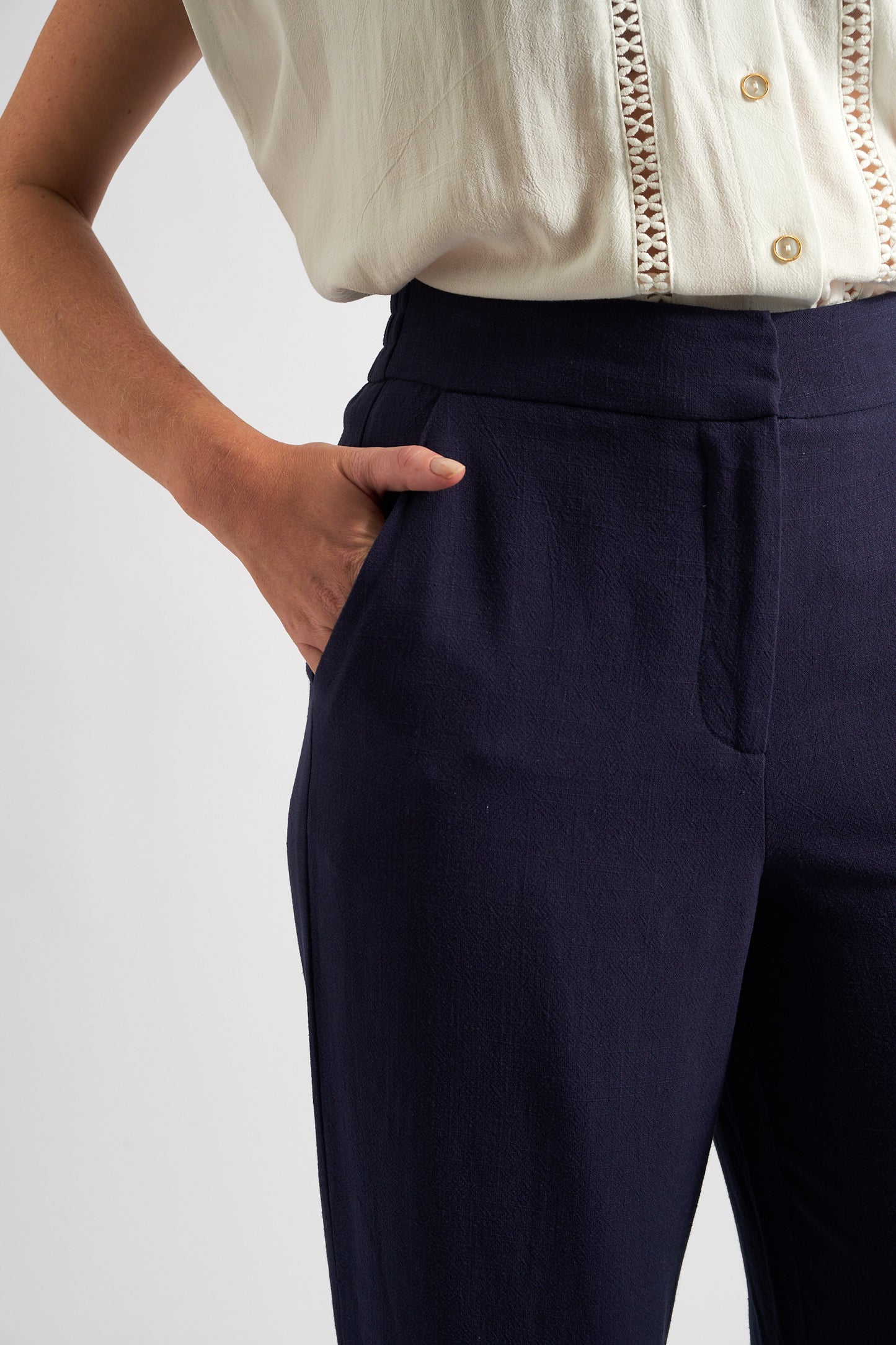 Tilde Linen Mix Straight Leg Trousers - Navy