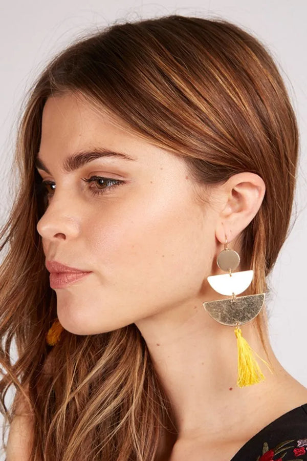 Varine Triple Drop Geo Tassel Earrings - Yellow