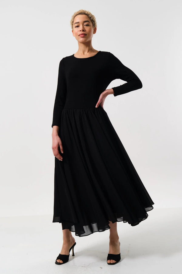 Huxley Jersey & Georgette Midi Dress - Black