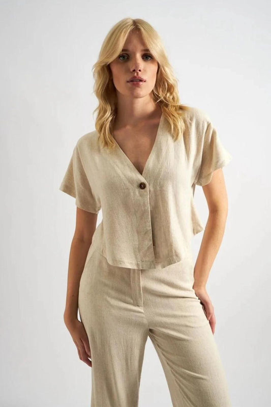 Cloe Linen Mix Waistcoat Top - Natural