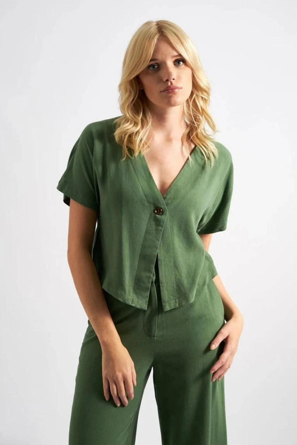 Cloe Linen Mix Waistcoat Top - Green