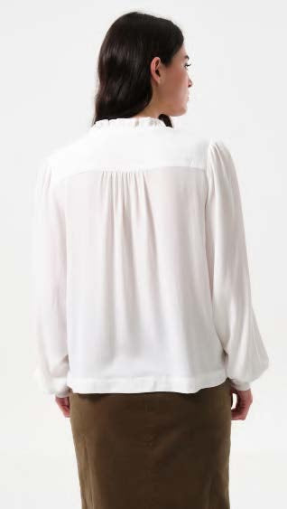 Alegra Moss Crepe Frill V-Neck Blouse