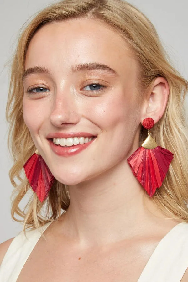 Anjou Raffia Statement Red Earrings