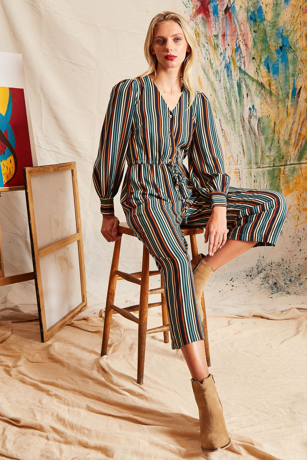 Striped jersey jumpsuit online