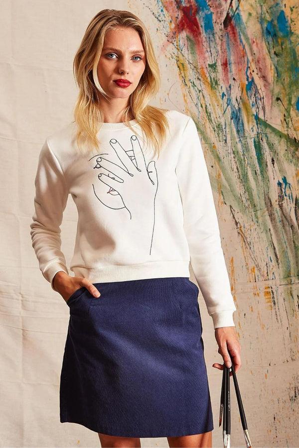 Jan Hand Embroidered Sweatshirt - Off White