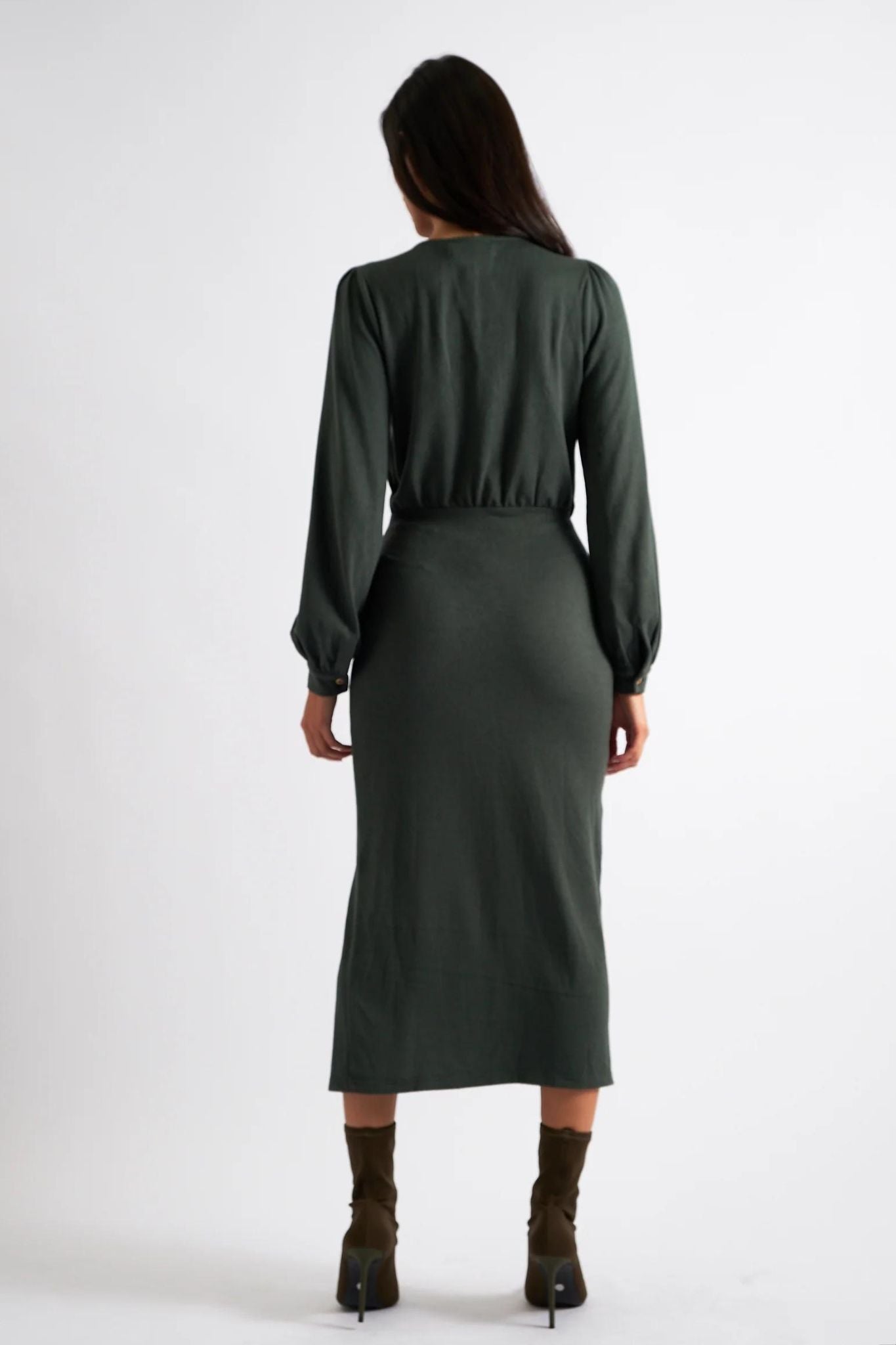 Karen Brushed Marl Jersey Midi Dress - Green