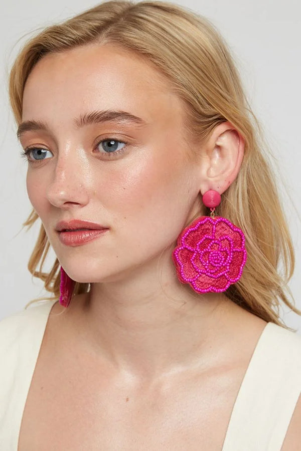 Aquila Flower Beaded Earrings in Pink