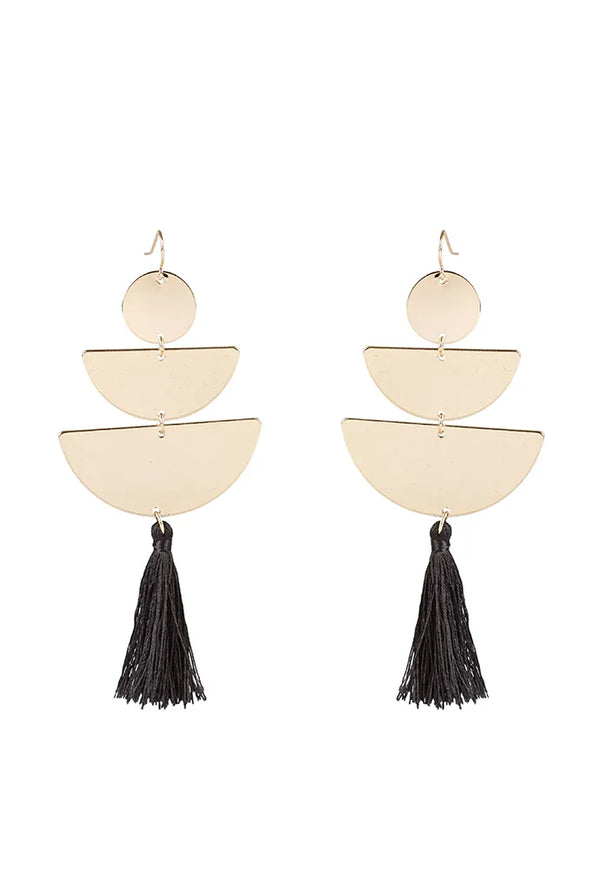 Varine Triple Drop Geo Tassel Earrings - Black