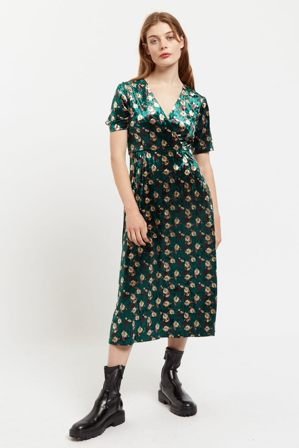 Louche Avi Paint Brush Print Velvet Midi Dress