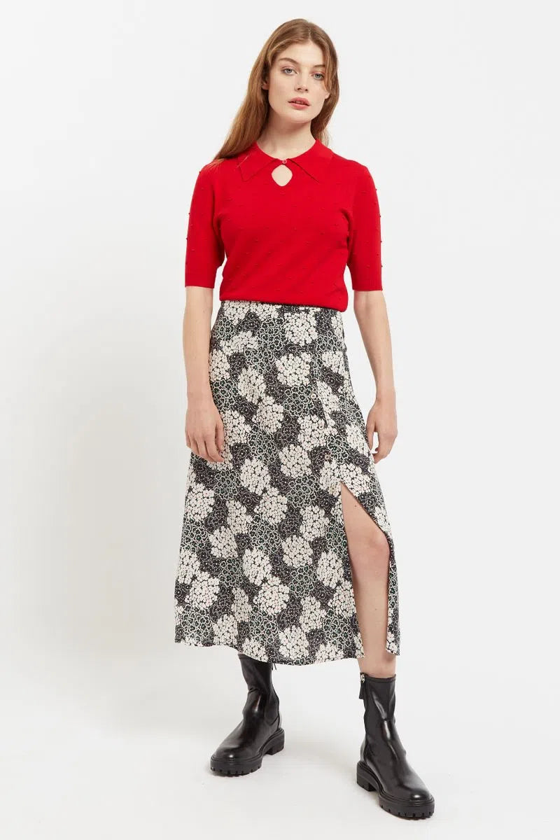 Black midi skirt outlet with red flowers