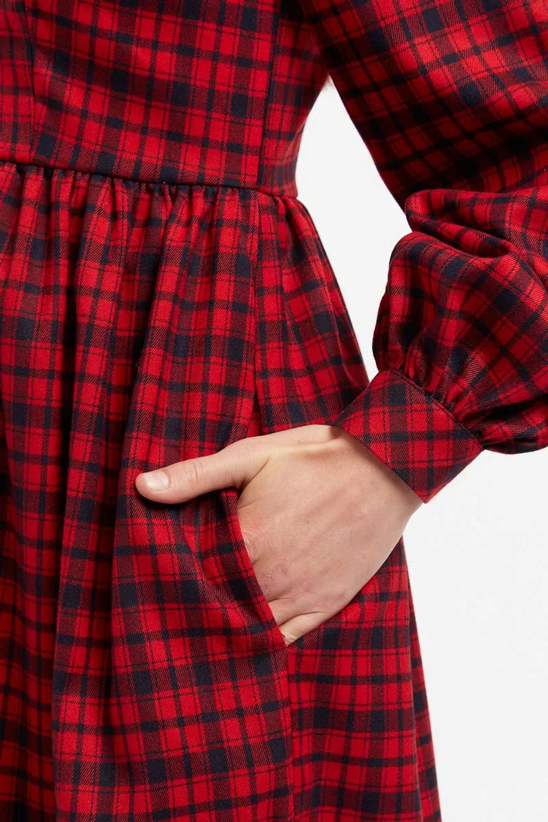 Red and store black plaid clothing