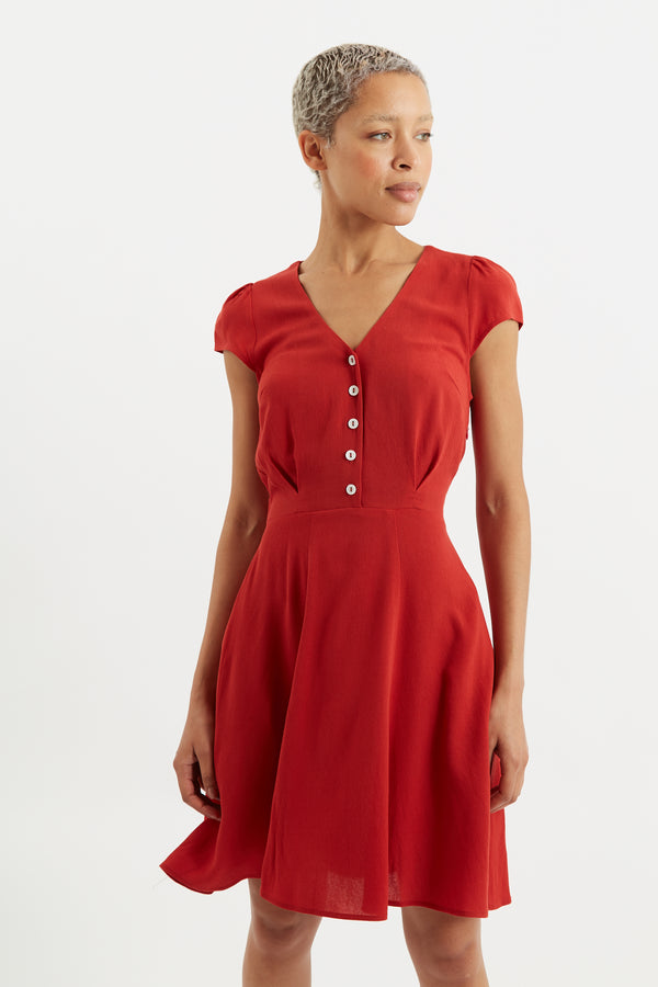 Cathleen Mini Moss Crepe Terracotta Tea Dress