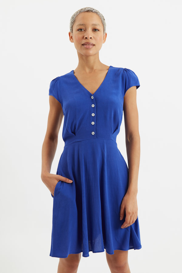 Cathleen Mini Moss Crepe Ultramarine Tea Dress