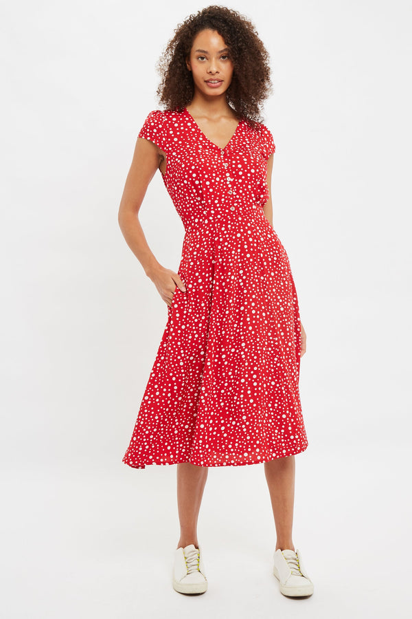 Cathleen Midi Spot It Print Midi Tea Dress Red