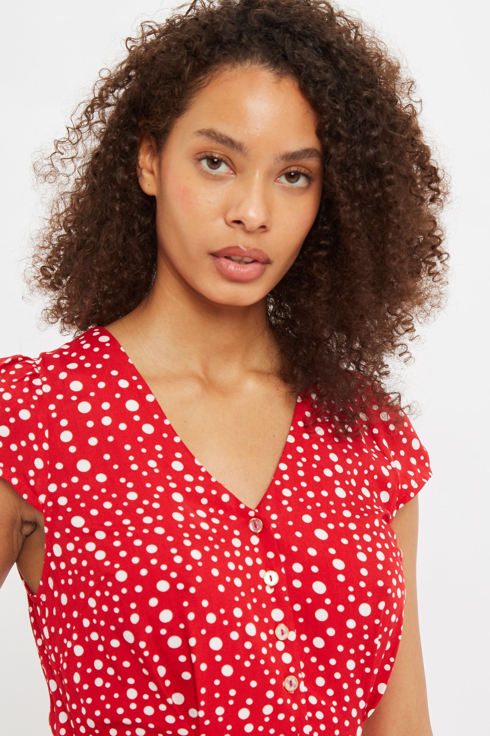 Red spotty tea store dress