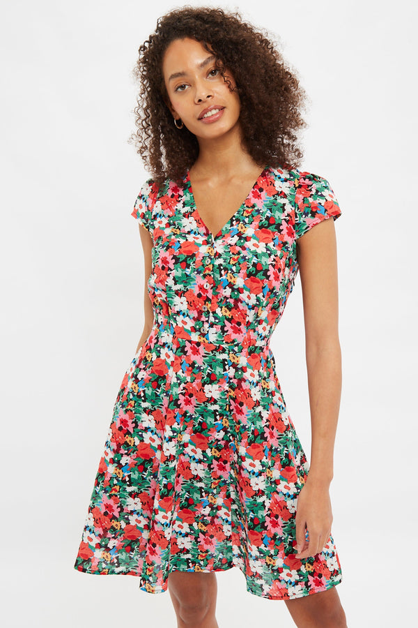 Cathleen Mini Flower Splash Print Tea Dress