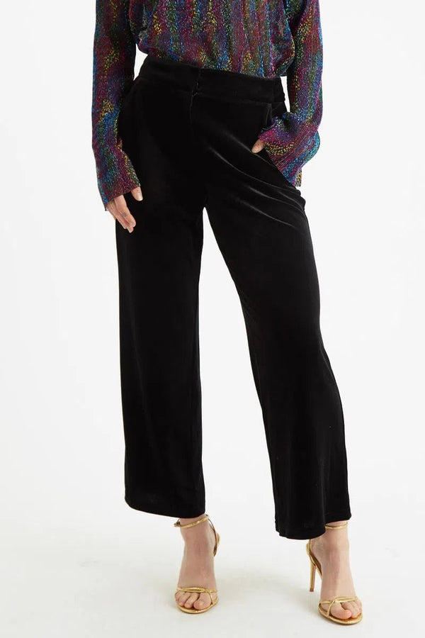 Louche Elina Velvet Straight Leg Trouser Black