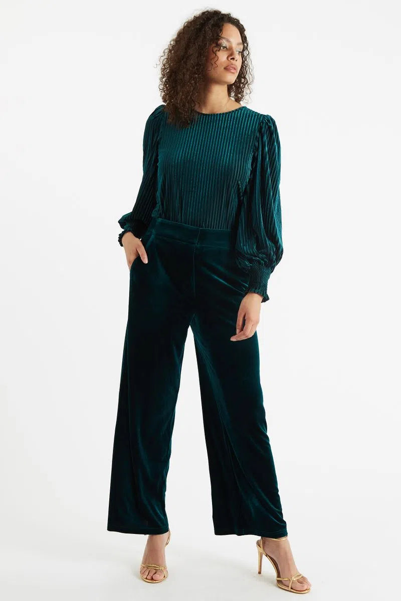 Louche Elina Velvet Straight Leg Trouser Petrol