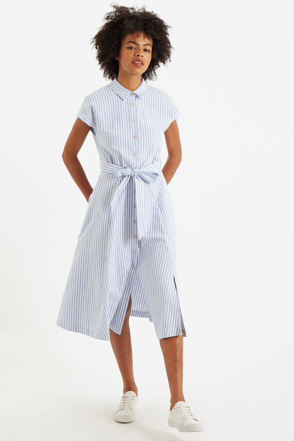 Fleur Sail Stripe Midi Shirt Dress Blue