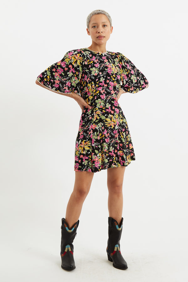 Liffy Flower Burst Cut Out Back Mini Dress