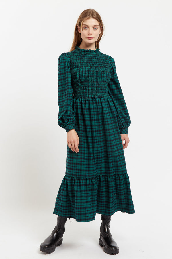 Louche Peppi Winter Gingham Midi Dress Green