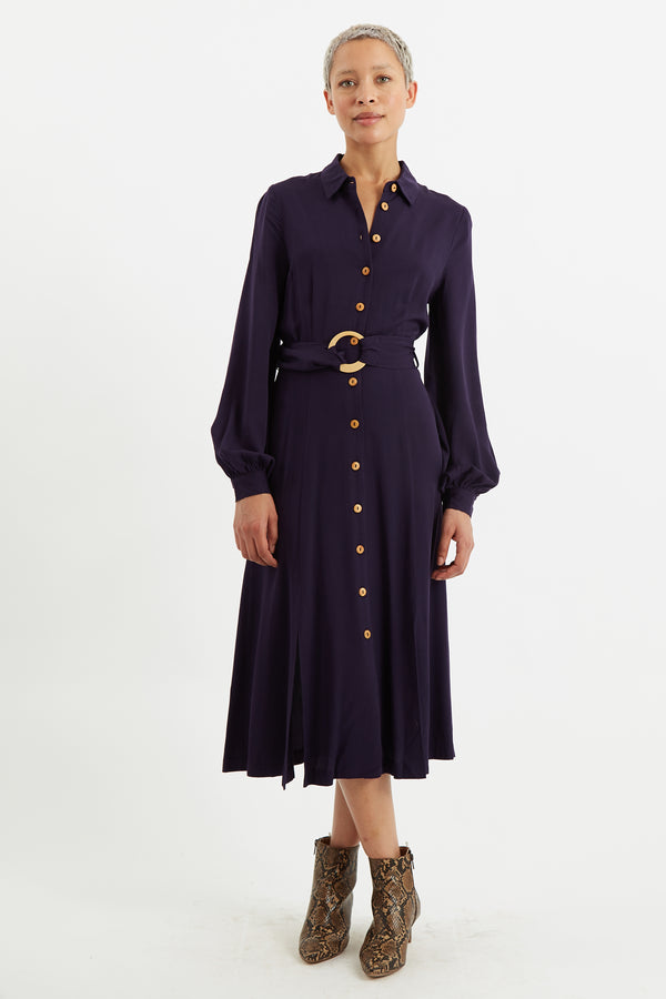 Rebecka Twill Long Sleeve Midi Dress