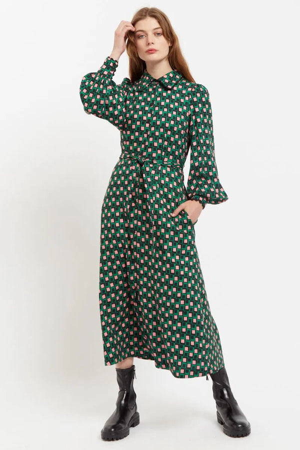 Louche Tabitha Retro Cubes Print Midi Shirtdress