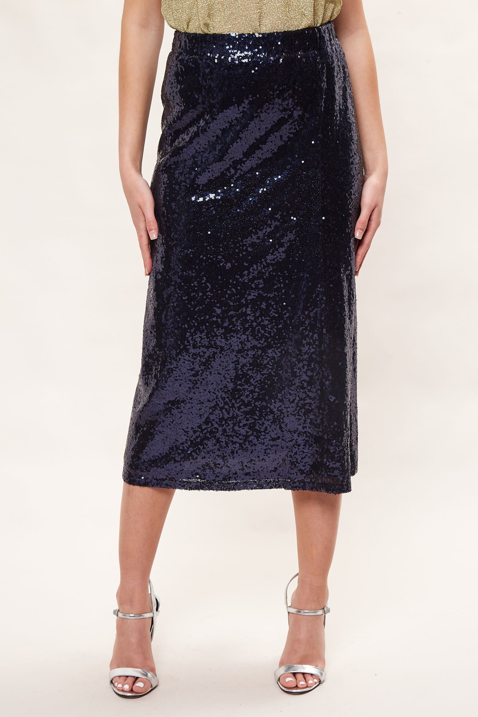 Louche Saro Sequin Midi Skirt - Navy