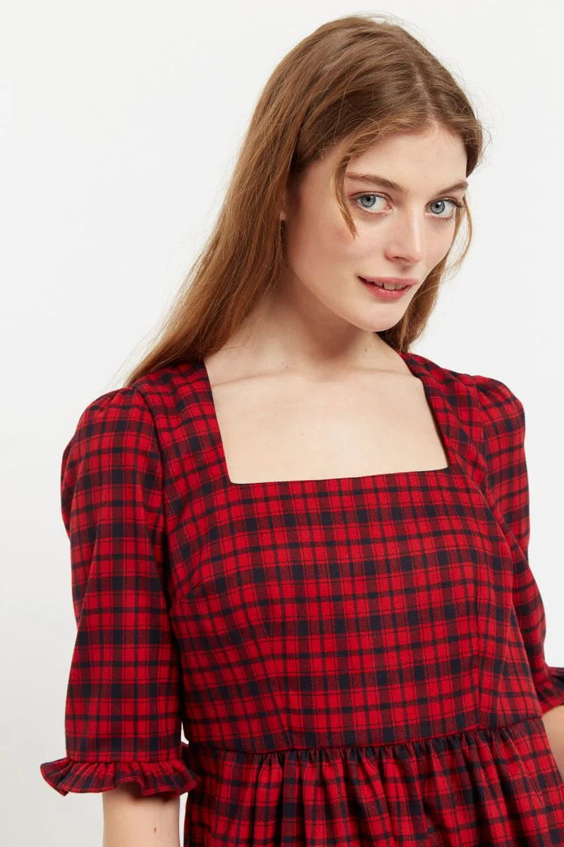 Red and store black gingham dress