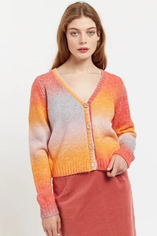 Louche Thao V Neck Space Dyed Cardigan in Orange