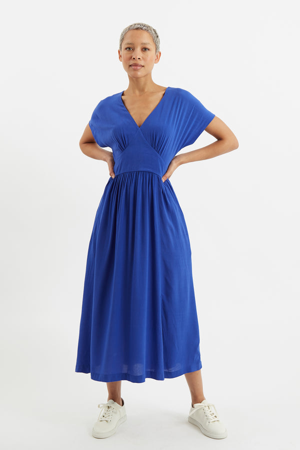 Unity Moss Crepe V-Neck Midi Dress Ultramarine